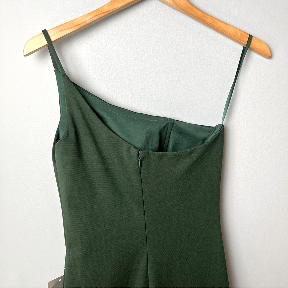 La Femme One-Shoulder Jersey Gown - Emerald Green - Picture 4 of 6